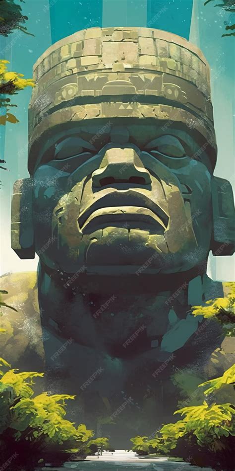 Premium AI Image | Olmec colossal head statue portrait fantasy illustration