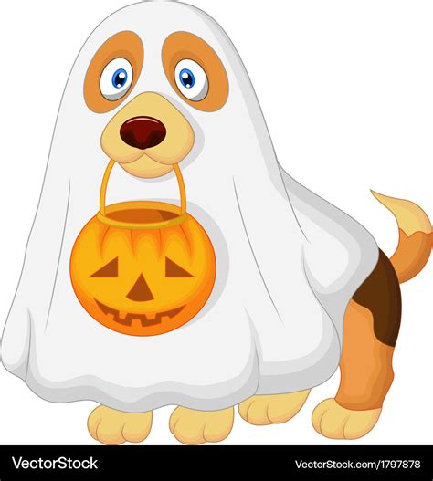 Dog cartoon dressed up as a spooky ghost Vector Image