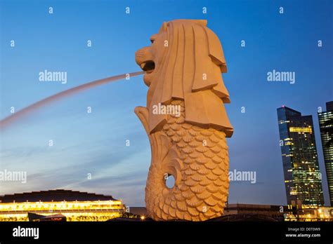 Asia, Singapore, Merlion Statue, Merlion, Night View, Night Lights, Illumination, Tourism ...