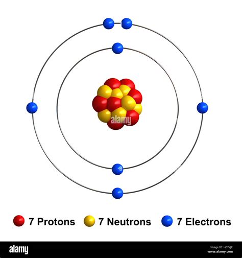 3d render of atom structure of nitrogen isolated over white background ...