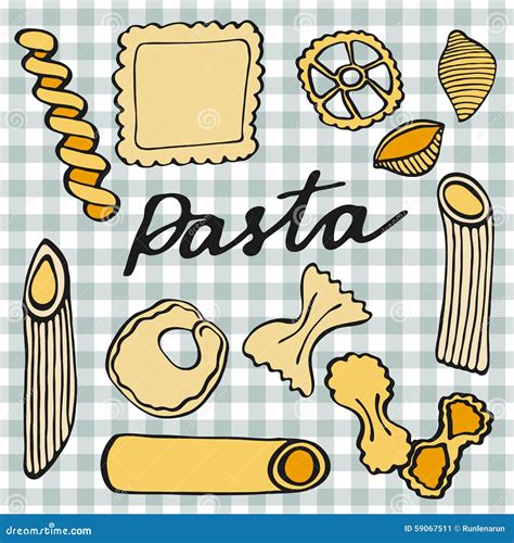 Pasta Set. Hand-drawn Cartoon Kinds of Pasta. Doodle Drawing Stock ...