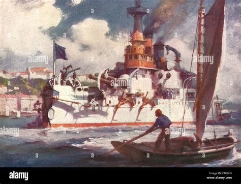 The USS Oregon putting on her war paint at Bahia, Brazil at the start of the Spanish American ...