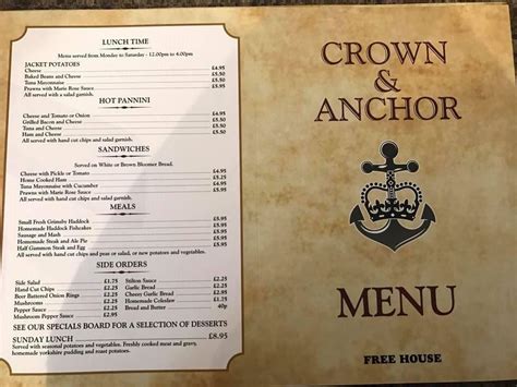 Menu at Crown & Anchor pub & bar, North Thoresby