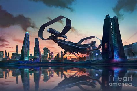 Futuristic City Skyline Digital Art by Dabarti Cgi