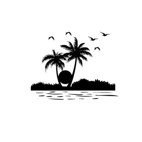 Premium Vector | Vector palm beach sunset silhouette design