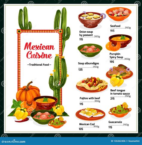 Mexican Cuisine Menu with Dishes of Mexico Stock Vector - Illustration of avocado, fish: 126362406