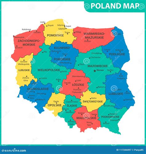 The Detailed Map of Poland with Regions or States and Cities, Capitals. Administrative Division ...