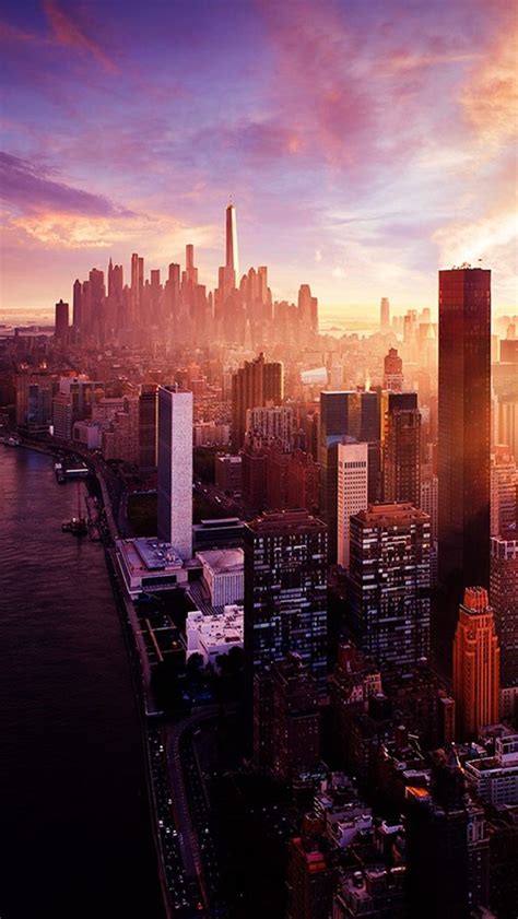 New York Sunset City Skyline iPhone 5 Wallpaper | Sunset city, City wallpaper, City aesthetic