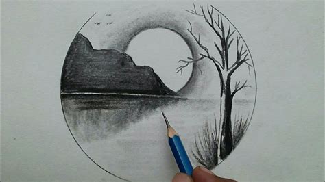 Very easy scenery for beginners step by step / nature pencil drawing - YouTube