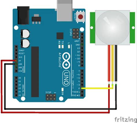 Motion detector PIR sensor HC-SR501 Arduino code and circuit