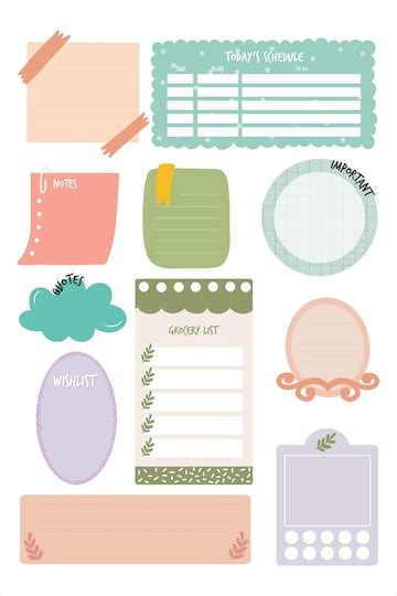 Premium Vector | Cute pastel notes for planner set