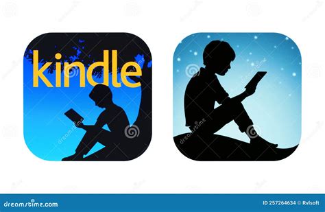 Old and New Icons of Amazon Kindle Mobile App, Printed on White Paper. Amazon Kindle is a Series ...