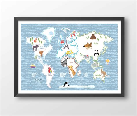 Kids World Map With Animals Children's World Map Poster - Etsy