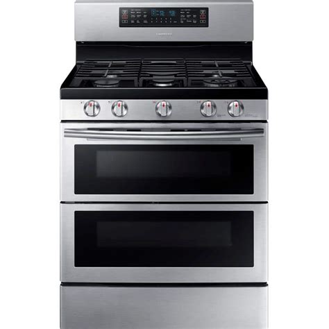 Samsung 30 in. 5.8 cu. ft. Double Oven Gas Range with Self-Cleaning Convection Oven in Stainless ...