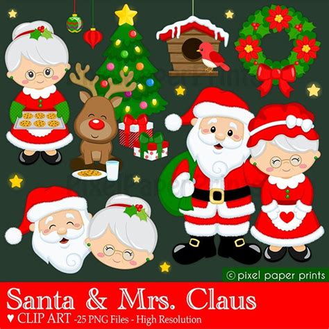 Santa and Mrs. Claus Christmas Clipart Santa Claus Clip - Etsy