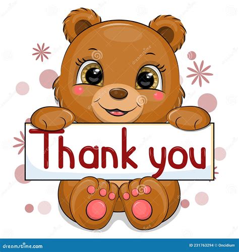 Cute Cartoon Brown Bear with Thank You Banner. Stock Illustration - Illustration of isolated ...