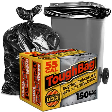 ToughBag 55 Gallon Trash Bags, Large 55-60 Gallon Industrial Trash Bags, Black Garbage Bags, 38 ...