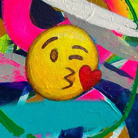 Colorful Modern Abstract Print on Canvas with Kiss Emoji | Artwork ...