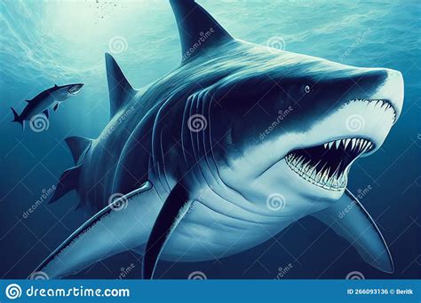 Illustration Of A Megalodon Shark, Prehistoric Sea Creature, Predator Of Pliocene, Extinct ...