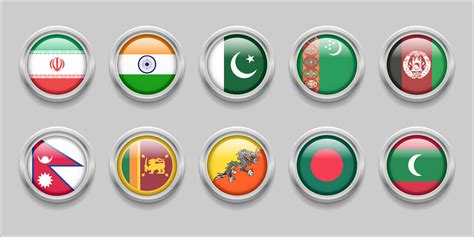 SOUTH ASIA Flags Set Collection 3D round flag, badge flag, Sri Lanka, Bangladesh, India ...