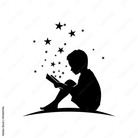 Kid Read Book with Star Silhouette Illustration vector de Stock | Adobe Stock