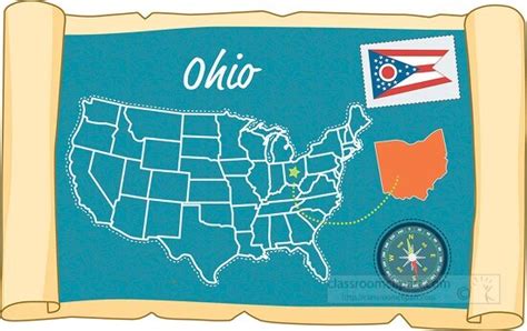 scrolled usa map showing ohio state map flag clipart - Classroom Clip Art