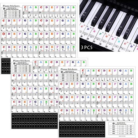 3 Pcs Piano Keyboard Stickers Piano Sheet Music Stickers Piano Sticker ...