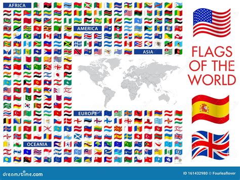 World Flags Vector Icon Illustrations with Detailed World Map Stock Vector - Illustration of ...