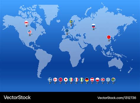 World map with set of different countries flags Vector Image