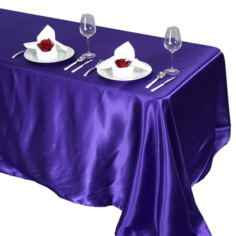 90"x132" Purple Satin Rectangular Tablecloth | TableclothsFactory