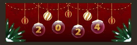 Horizontal 2024 New Year banner with fir branches and christmas tree ...