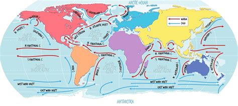 The ocean current world map with names 2723017 Vector Art at Vecteezy