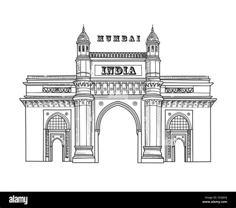 Mumbai city icon. Architectural symbol of Mumbai. Gateway of India. Indian architecture. Indian ...