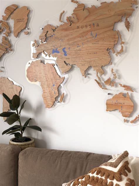 Real Large Wooden World Map by GaDenMap. Push Pin travel map for wall decor in office room ...