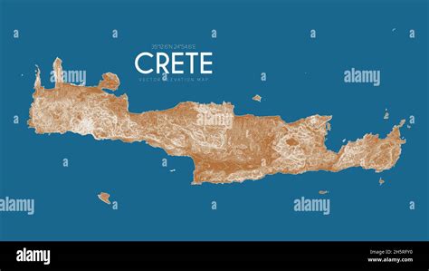 Topographic map of Crete, Greece. Vector detailed elevation map of island. Geographic elegant ...