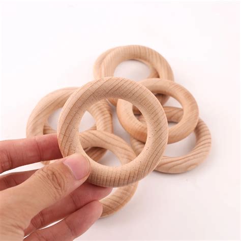 3pc 65mm Wooden Baby Teething Rings Infant Teether Toy Beech Wooden Hanging Accessories Stroller ...