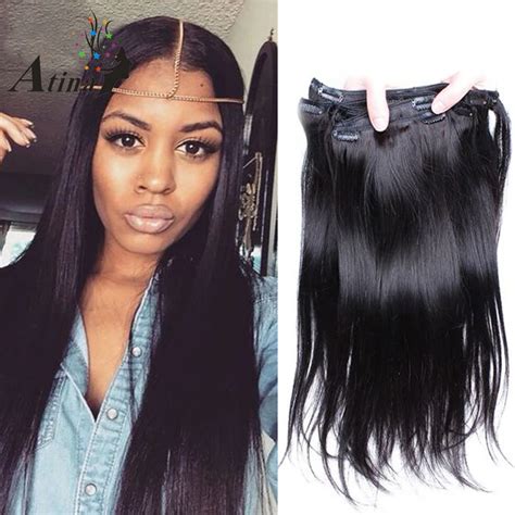 Straight Clip In Human Hair Extension Remy Brazilian Virgin Hair Clip ...