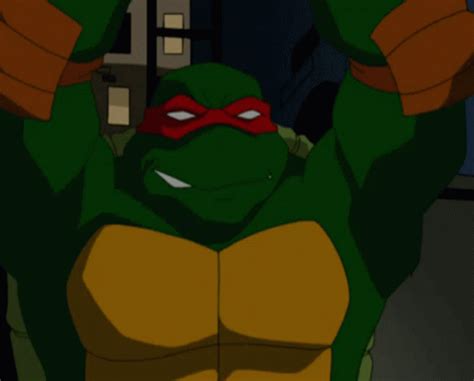 the teenaged ninja turtle has his hands on his head