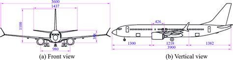 External shape and geometric dimension of Boeing 737 MAX 8 (unit: cm ...