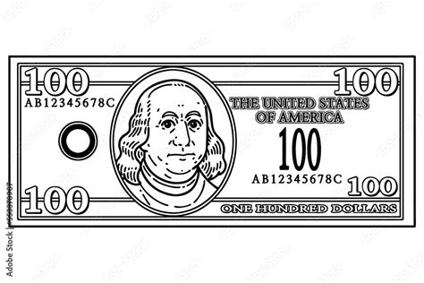 US 100 Dollar bill. Vector line art illustration. Stock Vector | Adobe Stock