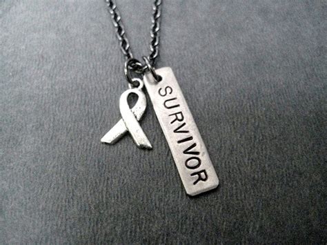 SURVIVOR Cancer Awareness Ribbon Necklace Cancer Ribbon Jewelry Hand Stamped on Gunmetal Chain ...