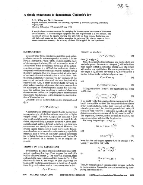 (PDF) A simple experiment to demonstrate Coulomb's law