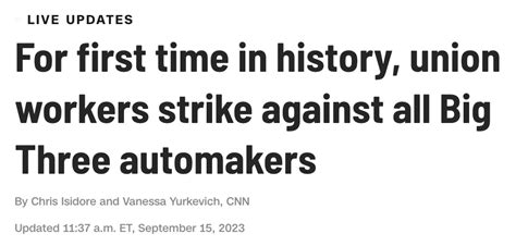 Big three autoworkers begin strike on Friday, September 15, 2023, the four year anniversary of ...