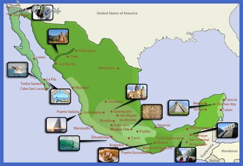 Mexico Map Tourist Attractions - ToursMaps.com