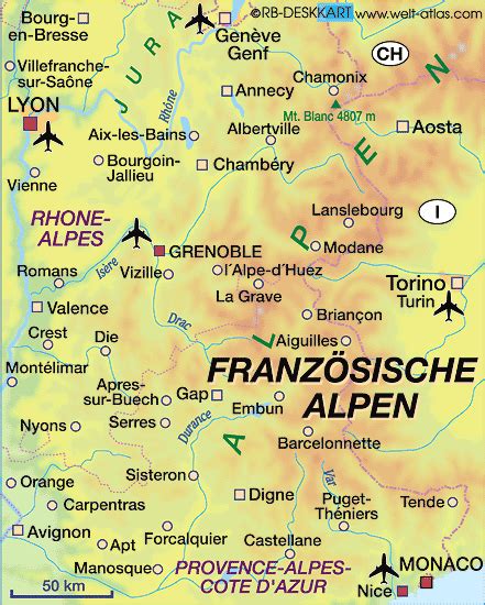 Map of French Alps (Region in France) | Welt-Atlas.de