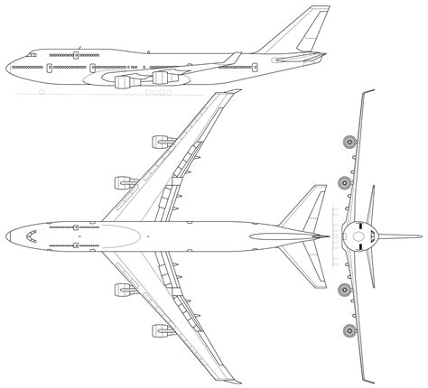 Boeing 747-400 Blueprint - Download free blueprint for 3D modeling