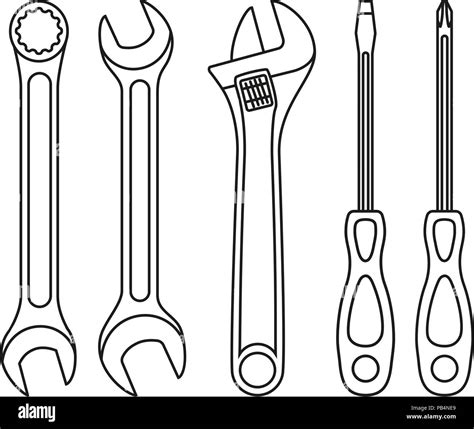 Line art black and white wrench screwdriver set Stock Vector Image & Art - Alamy