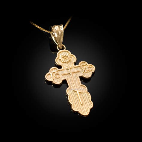 Yellow Gold Eastern Orthodox Cross Pendant Necklace