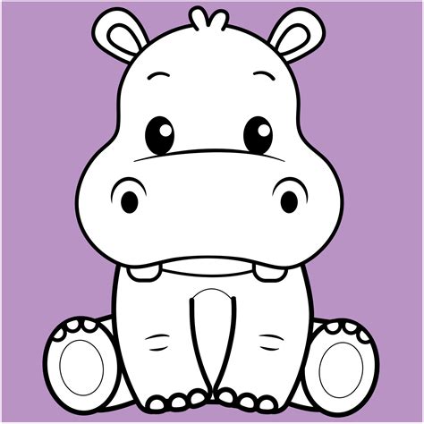 Cute Hippo, Kawaii Hippo black and white outline for coloring book ...