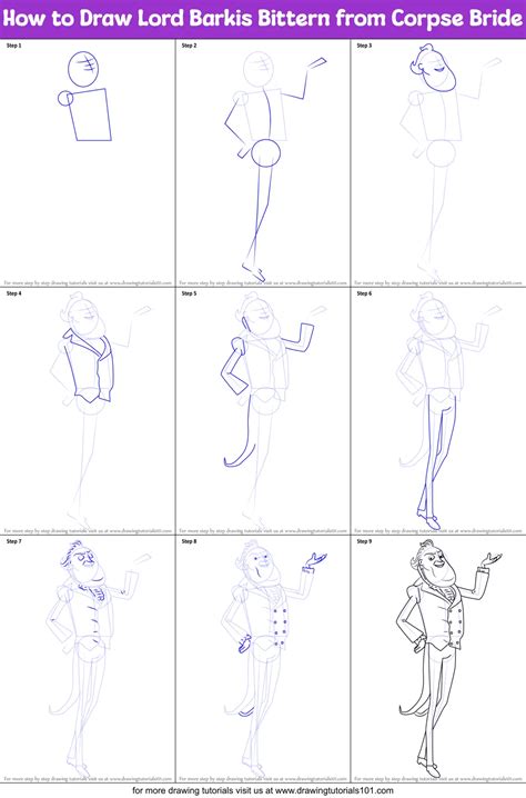 How to Draw Lord Barkis Bittern from Corpse Bride printable step by step drawing sheet ...